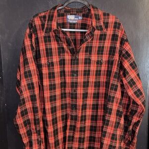 Vintage Polo Ralph Lauren Red and Black Plaid woodsman workShirt. Sz XL.